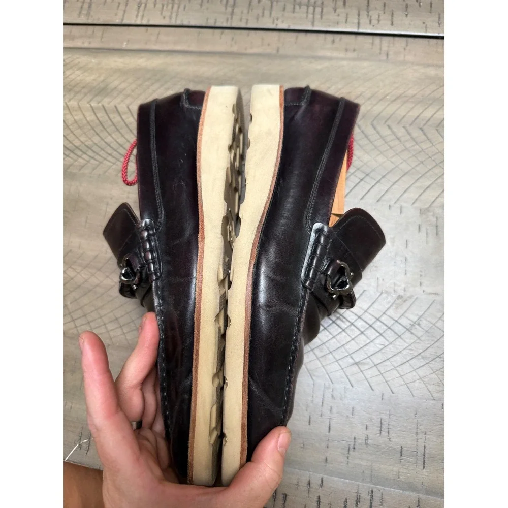 Salvatore Ferragamo Gancini Loafers Mens 8 Burgundy Leather Bit Dress Shoes